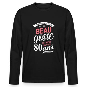 Un Beau Gosse De 80 Ans Cadeau Anniversaire Drôle - T-shirt manches longues Premium bio Homme - noir - Devant - Nico (187cm)