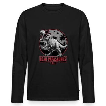 Handsome Papasaurus Rex Gift Stepfather Dinosaur - Men's Premium Organic Long Sleeve Shirt - black - Front - Nico (187cm)