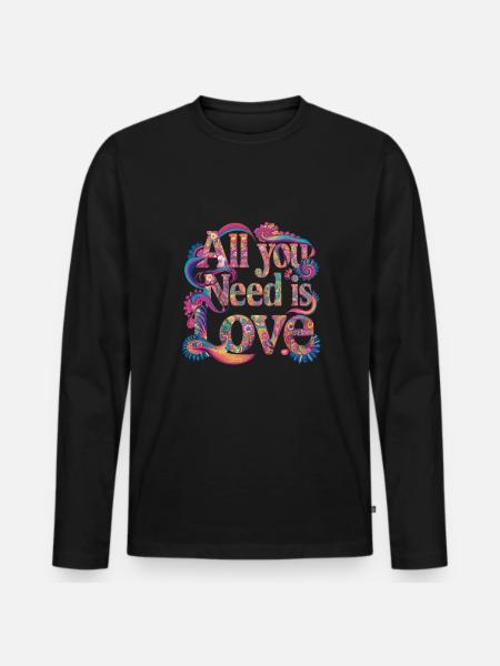 Allt du behöver är kärlek Hippie Flower Retro 60-talet 70-talet - Ekologisk långärmad premium-T-shirt herr - svart