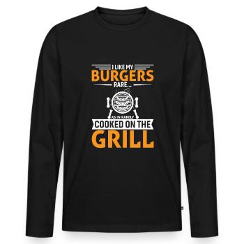 Ich mag meine Burger rare... Wie in Selten gekocht auf dem - Männer Premium Bio Langarmshirt - Schwarz - Vorne - Nico (187cm)