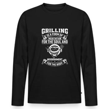 Grillen ist eine Form der Meditation für die Seele und - Männer Premium Bio Langarmshirt - Schwarz - Vorne - Nico (187cm)