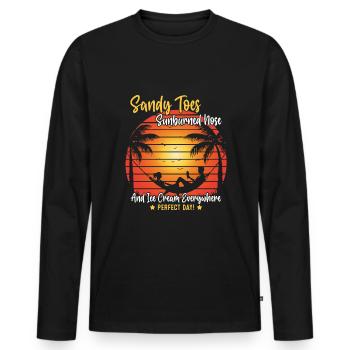 Sandy toes, sunburned nose, and cream everywhere - Men's Premium Organic Long Sleeve Shirt - black - Front - Nico (187cm)