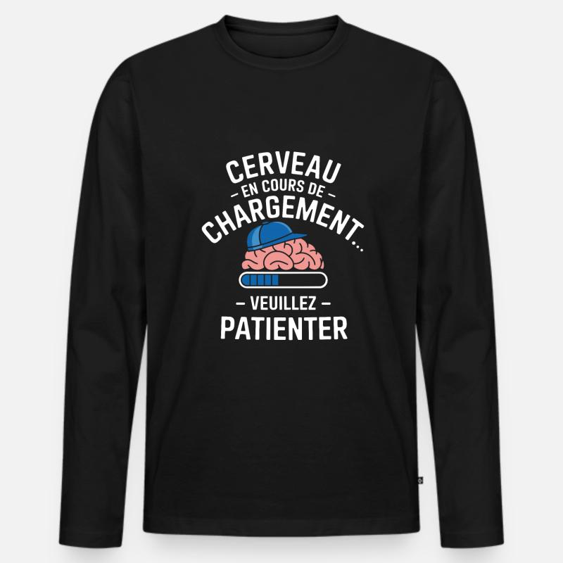 Brain Loading Wait Funny - Men's Premium Organic Long Sleeve Shirt - black