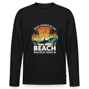 Wave chaser by day, beach bum by night. - Men's Premium Organic Long Sleeve Shirt - black - Front - Nico (187cm)