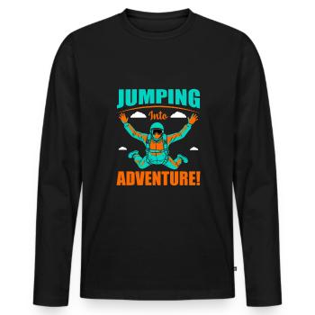 Stürze dich ins Abenteuer! - Männer Premium Bio Langarmshirt - Schwarz - Vorne - Nico (187cm)