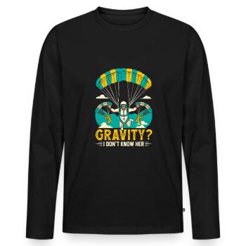 Gravité? Je ne la connais pas. - T-shirt manches longues Premium bio Homme - noir - Devant - Nico (187cm)