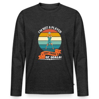 Ich bin kein Spieler. Ich zerquetsche einfach viel... von Zielen! - Männer Premium Bio Langarmshirt - Anthrazit meliert - Vorne - Nico (187cm)