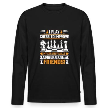 Ich spiele Schach, um meine Strategiefähigkeiten zu verbessern – und - Männer Premium Bio Langarmshirt - Schwarz - Vorne - Nico (187cm)