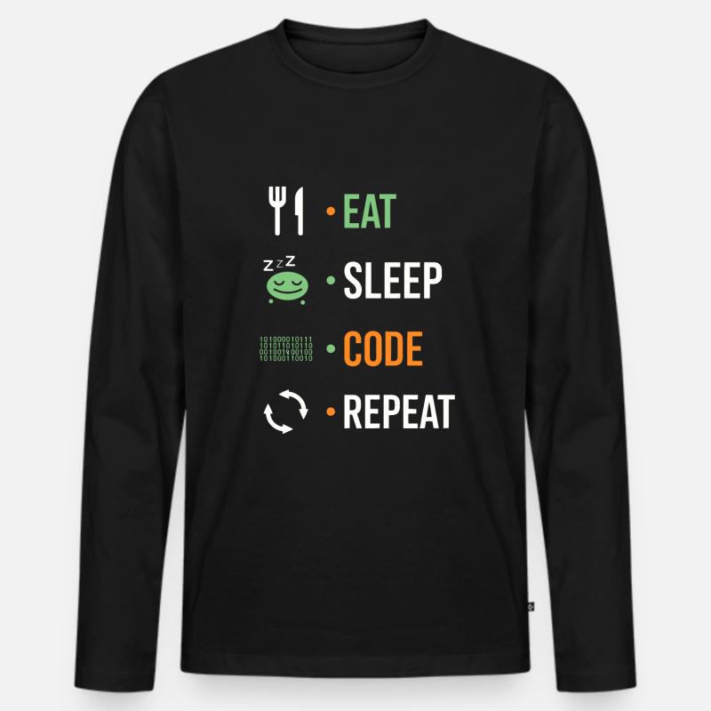 Manger, dormir, coder, répéter. - T-shirt manches longues Premium bio Homme - noir