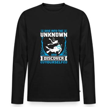Plongez dans l’inconnu et découvrez-vous. - T-shirt manches longues Premium bio Homme - noir - Devant - Nico (187cm)