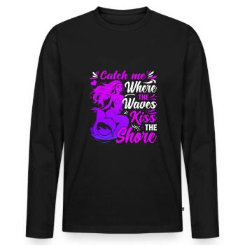 Fang mich dort, wo die Wellen das Ufer küssen. - Männer Premium Bio Langarmshirt - Schwarz - Vorne - Nico (187cm)
