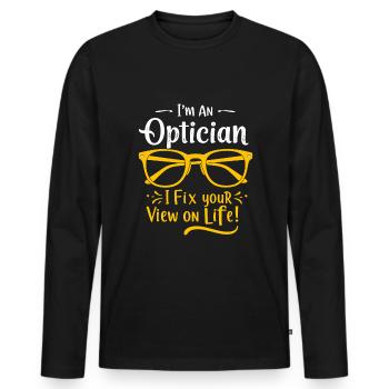 Ich bin Optiker – ich fixiere Ihre Sicht auf das Leben! - Männer Premium Bio Langarmshirt - Schwarz - Vorne - Nico (187cm)