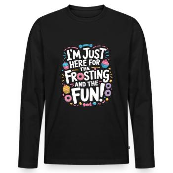 Je suis juste ici pour le glaçage et le plaisir ! - T-shirt manches longues Premium bio Homme - noir - Devant - Nico (187cm)