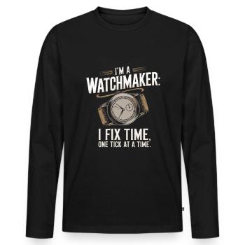 Ich bin ein Uhrmacher: Ich fixiere die Zeit, einen Tick nach dem anderen. - Männer Premium Bio Langarmshirt - Schwarz - Vorne - Nico (187cm)