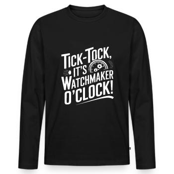 Tick-Tack, es ist Uhrmacher Uhr! - Männer Premium Bio Langarmshirt - Schwarz - Vorne - Nico (187cm)