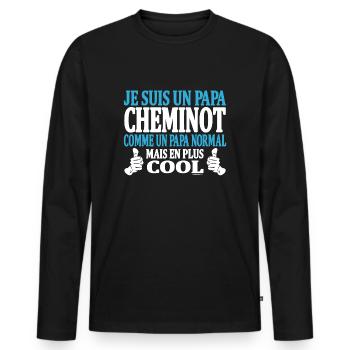 Je suis un papa cheminot - T-shirt manches longues Premium bio Homme - noir - Devant - Nico (187cm)