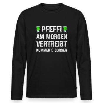 Pfeffi am Morgen Vertreibt kummer & Sorgen - Männer Premium Bio Langarmshirt - Schwarz - Vorne - Nico (187cm)