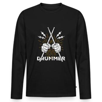 Batteur Batterie Baguettes Rock'n'Roll - T-shirt manches longues Premium bio Homme - noir - Devant - Nico (187cm)
