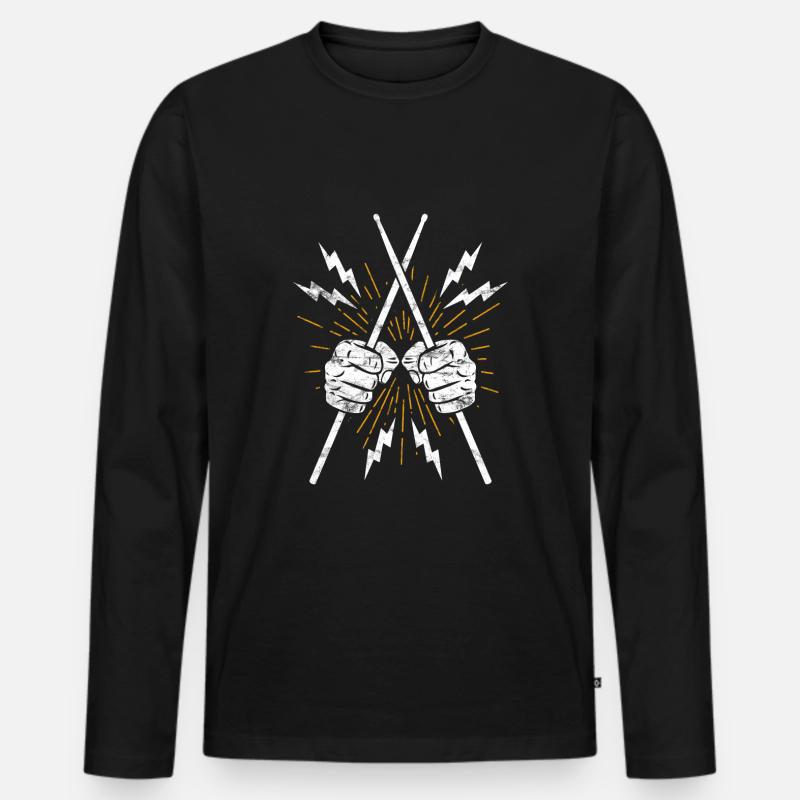 Drummer Schlagzeuger Sticks - Männer Premium Bio Langarmshirt - Schwarz