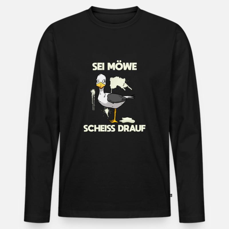 Sei Möwe, scheiß drauf Vogel - Männer Premium Bio Langarmshirt - Schwarz
