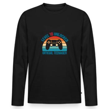 Level 18 unlocked - Men's Premium Organic Long Sleeve Shirt - black - Front - Nico (187cm)