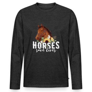 Horses save lives - T-shirt manches longues Premium bio Homme - anthracite chiné - Devant - Nico (187cm)
