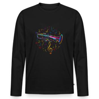 Trompette et notes de musique - T-shirt manches longues Premium bio Homme - noir - Devant - Nico (187cm)