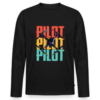 Drone - Pilote de drone - T-shirt manches longues Premium bio Homme - noir - Devant - Nico (187cm)