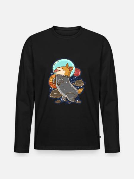 sød hund plads astronaut gave - Premium økologisk langærmet T-shirt til mænd - sort