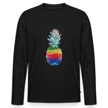 Regenbogen Ananas Pineapple Shirt - Männer Premium Bio Langarmshirt - Schwarz - Vorne - Nico (187cm)