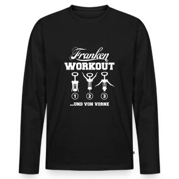 Franken Workout Korkenzieher Wein Bayern Shirt - Männer Premium Bio Langarmshirt - Schwarz - Vorne - Nico (187cm)