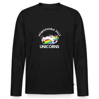 Homophobia kills unicorns - LGBT Gay Pride CSD - Men's Premium Organic Long Sleeve Shirt - black - Front - Nico (187cm)