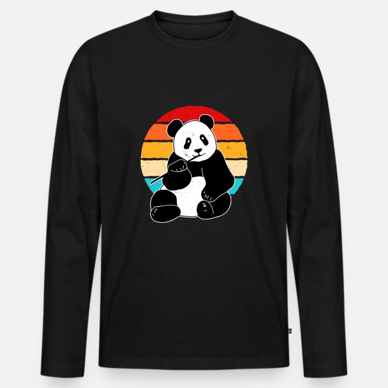 Panda - Männer Premium Bio Langarmshirt - Schwarz