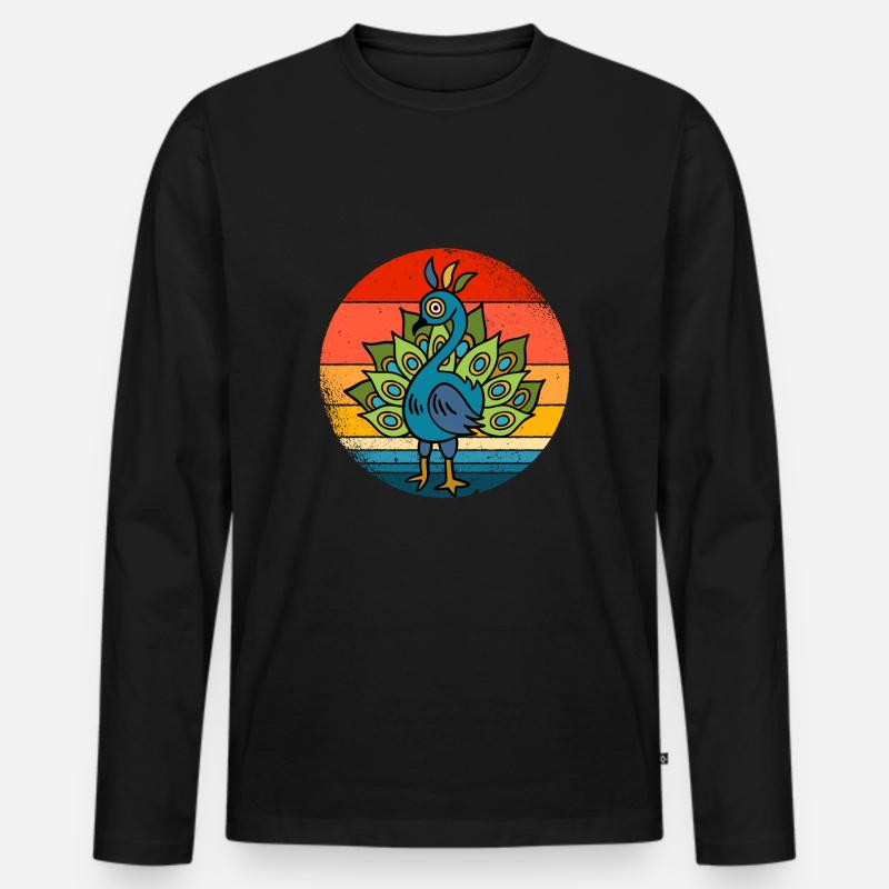 Pfau - Männer Premium Bio Langarmshirt - Schwarz