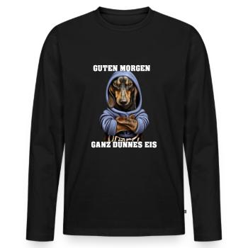 Ganz dünnes Eis Dackel mit Hoodie - Männer Premium Bio Langarmshirt - Schwarz - Vorne - Nico (187cm)