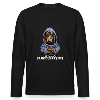 Ganz dünnes Eis Dackel Dachshund mit Hoodie - Männer Premium Bio Langarmshirt - Schwarz - Vorne - Nico (187cm)
