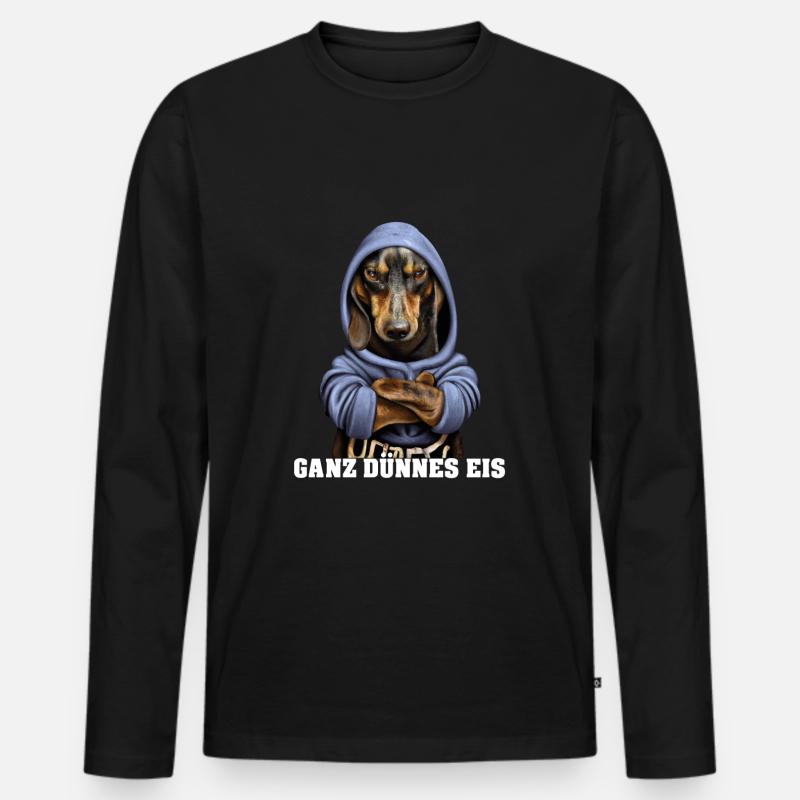 Ganz dünnes Eis Dackel Dachshund mit Hoodie - Männer Premium Bio Langarmshirt - Schwarz