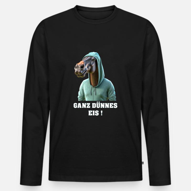 Pferd Ganz dünnes Eis Witzig - Männer Premium Bio Langarmshirt - Schwarz