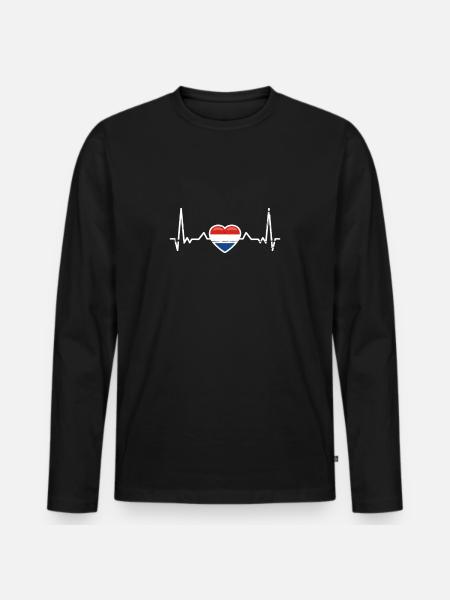Netherlands heartbeat Dutch flag - Men's Premium Organic Long Sleeve Shirt - black