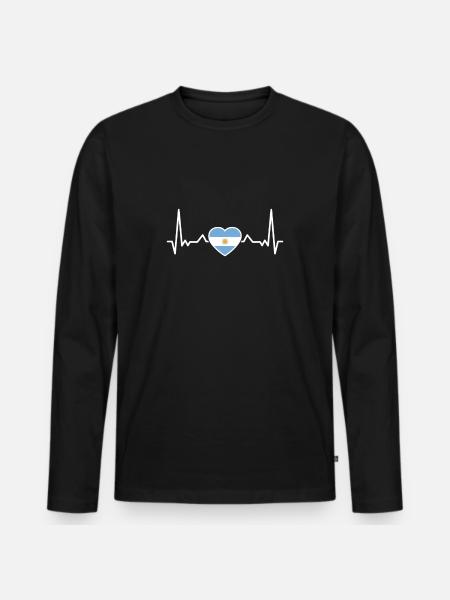 Argentina Heartbeat Flag Argentinian - Men's Premium Organic Long Sleeve Shirt - black