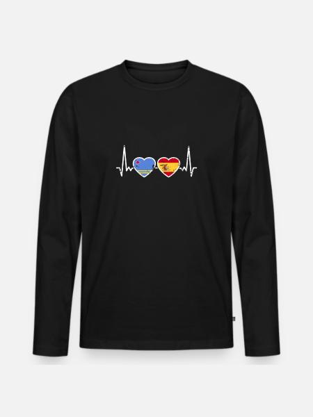 Aruba Spanje Vintage Heartbeat Vlag Spaans - Mannen Premium Bio shirt met lange mouwen - zwart