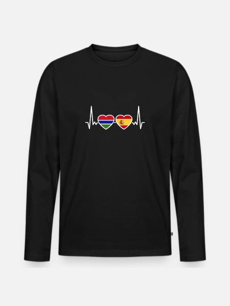 Gambia Spagna Heartbeat Flag Gambiano spagnolo - Maglia a manica lunga ecologica premium da uomo - nero
