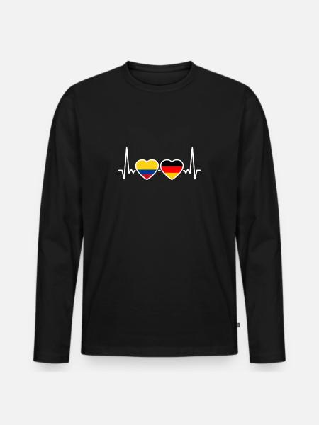 Colombia Germany Heartbeat Flag - Men's Premium Organic Long Sleeve Shirt - black