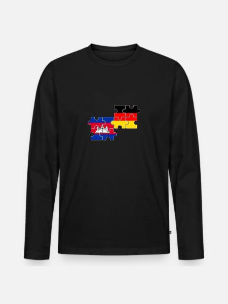 Cambogia Germania Bandiera Cambogiano - Maglia a manica lunga ecologica premium da uomo - nero