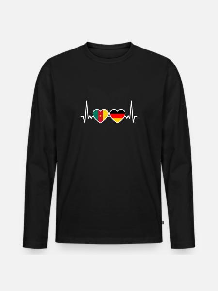 Cameroon Germany Heartbeat Flag Cameroonians - Men's Premium Organic Long Sleeve Shirt - black
