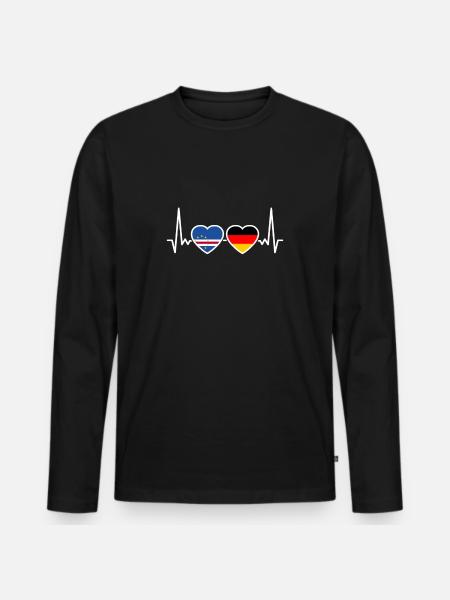 Cap-Vert Allemagne Heartbeat Flag Cap-Vert - T-shirt manches longues Premium bio Homme - noir