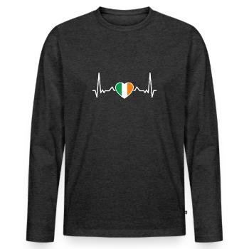 Irland Herzschlag Irische Flagge Ire - Männer Premium Bio Langarmshirt - Anthrazit meliert - Vorne - Nico (187cm)