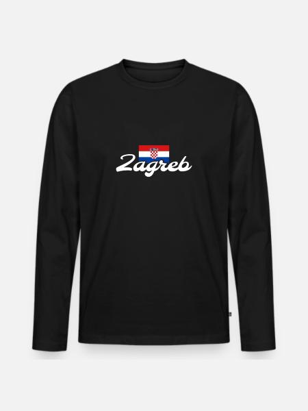 Zagreb Croatie Drapeau croate Croate - T-shirt manches longues Premium bio Homme - noir