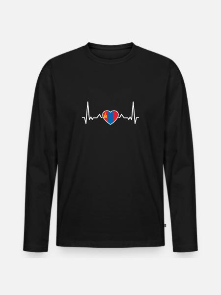 Mongolia Heartbeat Mongolian Flag Mongol - Men's Premium Organic Long Sleeve Shirt - black