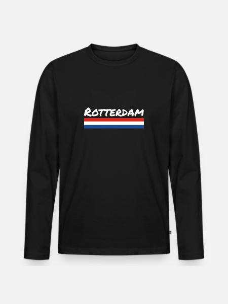 Rotterdam, Pays-Bas, drapeau néerlandais - T-shirt manches longues Premium bio Homme - noir